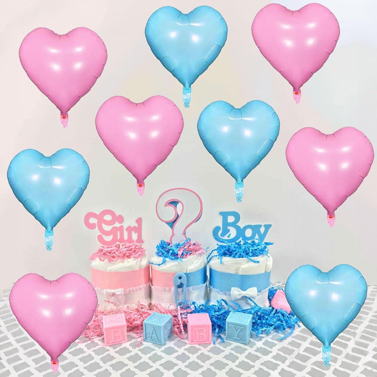 Pink Blue Heart Balloons, 18 Inch Pastel Blue Pink Foil Heart Balloons Pearl Pink Blue Heart Shape