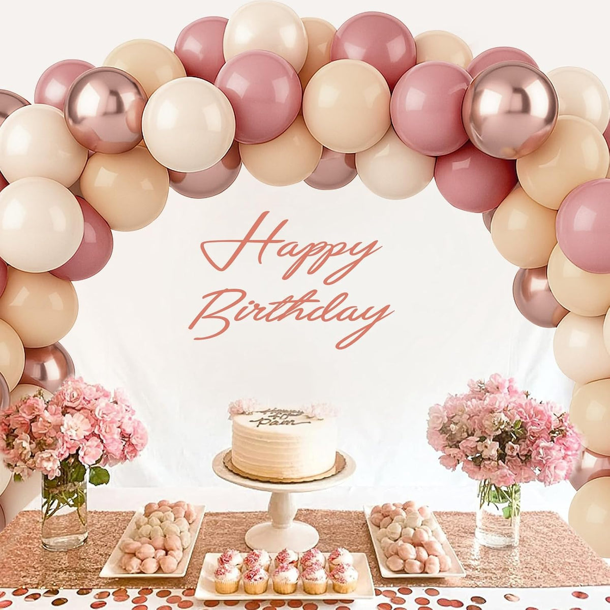 Patimate Retro Blush Pink Balloons Set, 50 pcs 12 inch Metallic Rose Gold Dusty Pink Pastel Orange