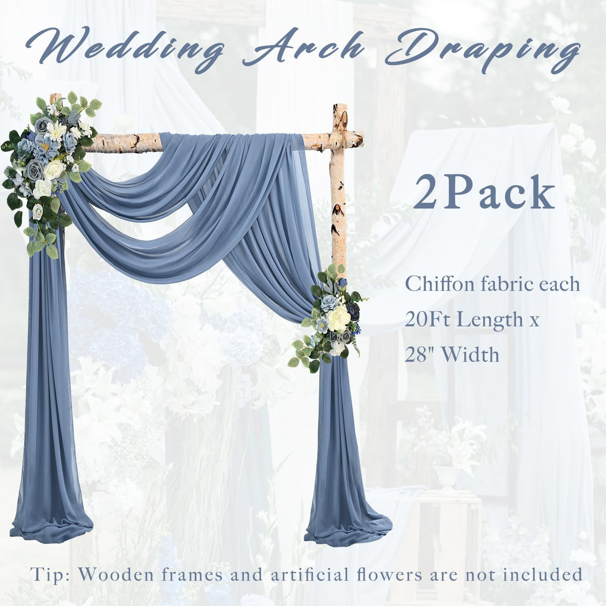 20Ft length x 28" width 2 Panels Wedding Arch Draping Fabric Dusty Blue Arch Drapes Chiffon Fabric