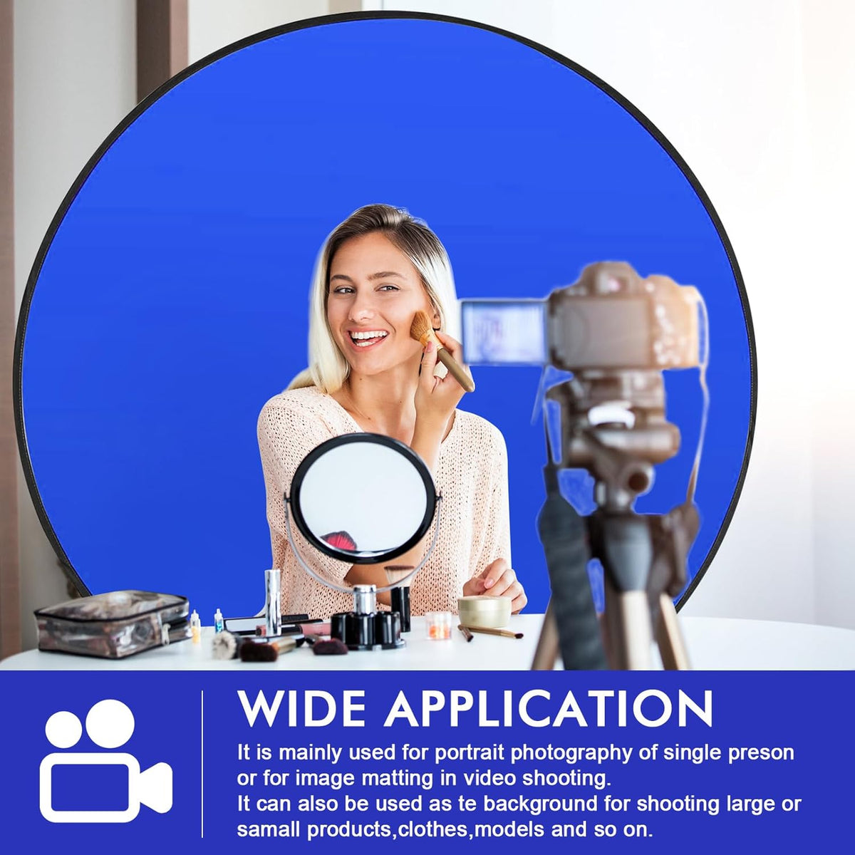 Portable Blue Screen Chair, 57 in BlueBackdrop with Stand Double Sided Foldable Screen Background