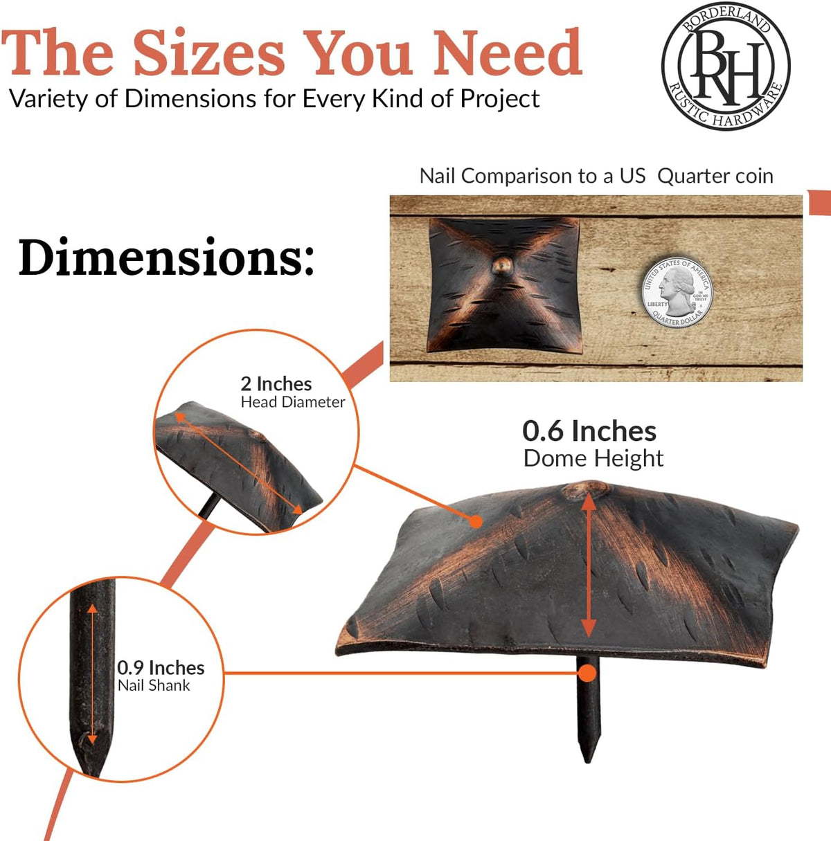 50 Pack 2" Square Head Iron Clavos Decorative Nails – Oil Rubbed Bronze – Handmade Rustic Square