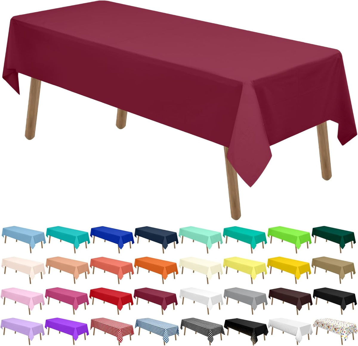 PEVA Burgundy Plastic 2 Pack Tablecloths - 54 x 108 inch Maroon Disposable Table Covers for BBQ