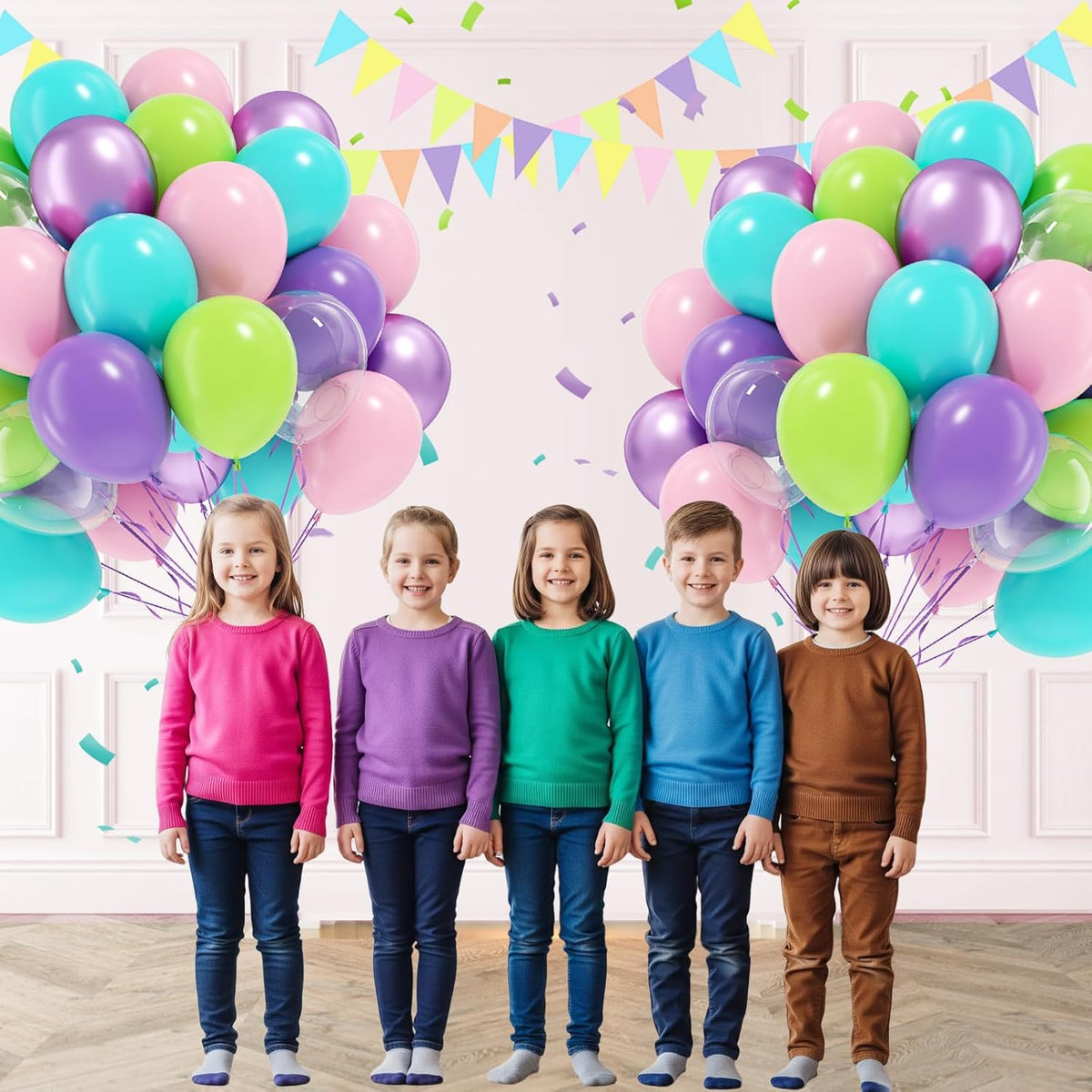 60pcs Blue and Green Balloons 12inch with Metallic Purple Lime Green Teal Light Pink Clear Balloons