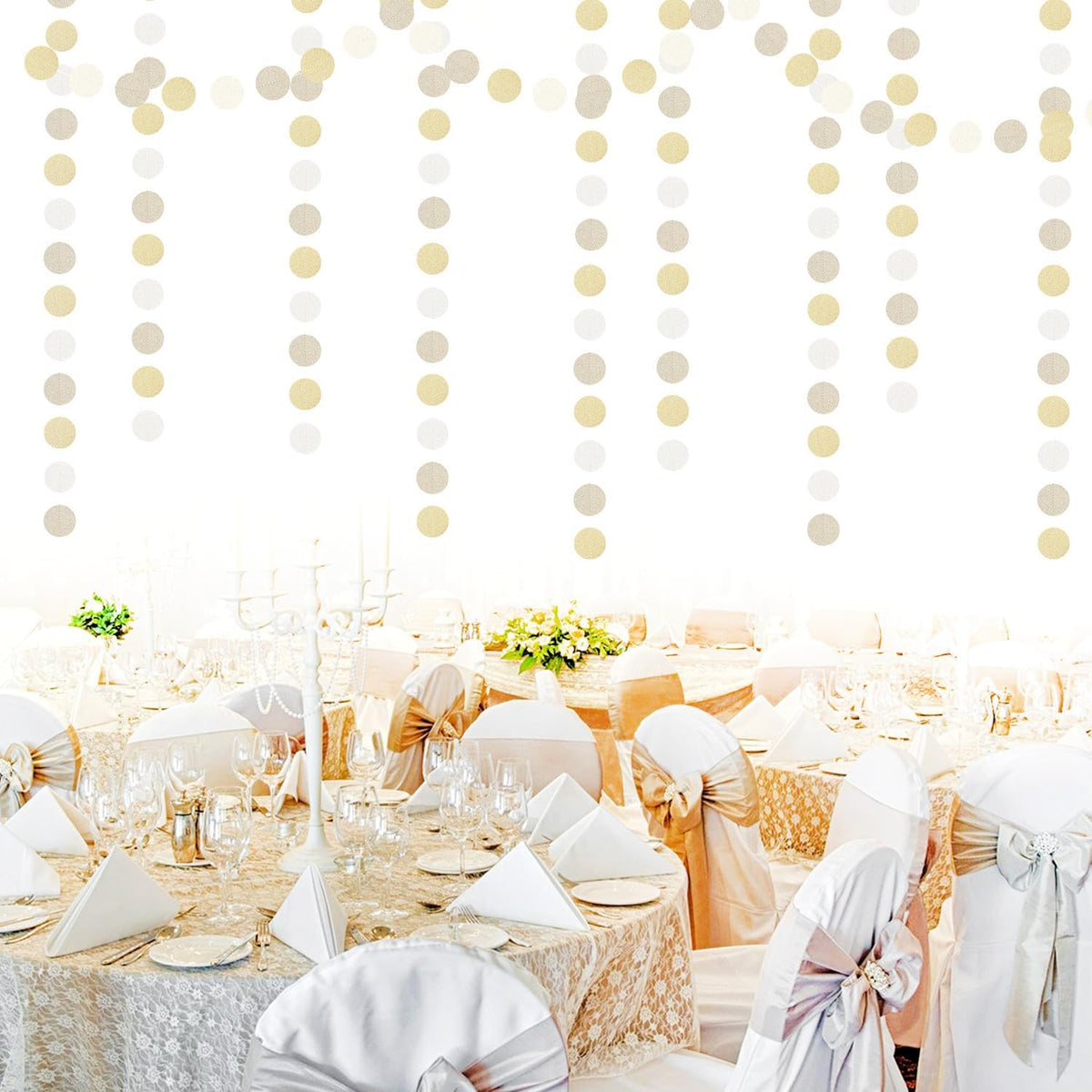 Champagne Gold White Party-Decorations Streamers - 52Ft Hanging Birthday Paper Garland