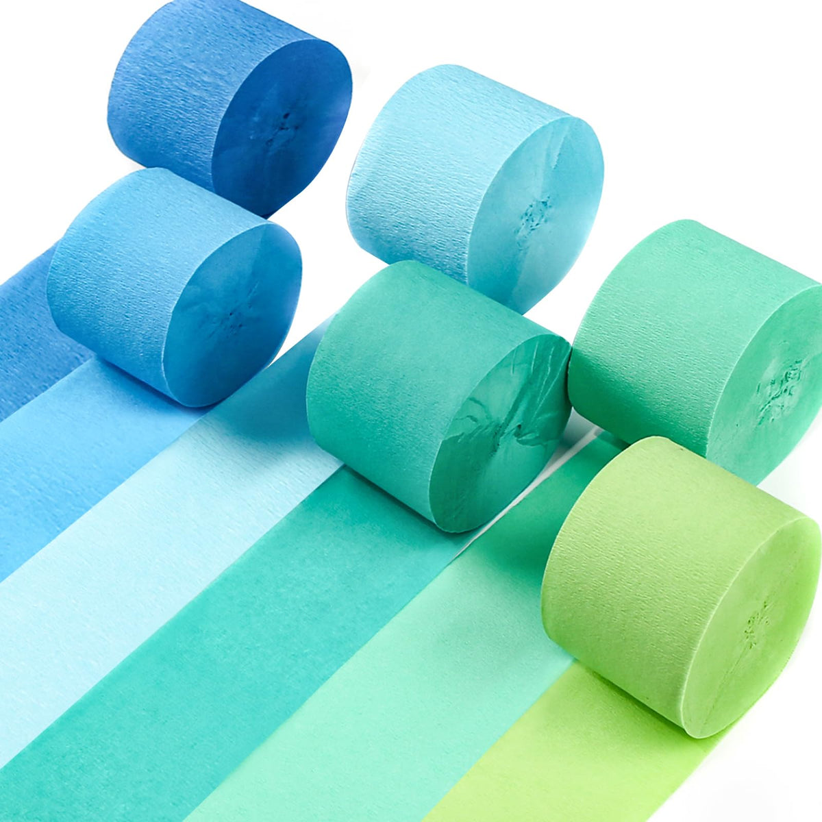 PartyWoo Blue Pastel Green Lime Crepe Paper Streamers 6 Rolls 492 FT