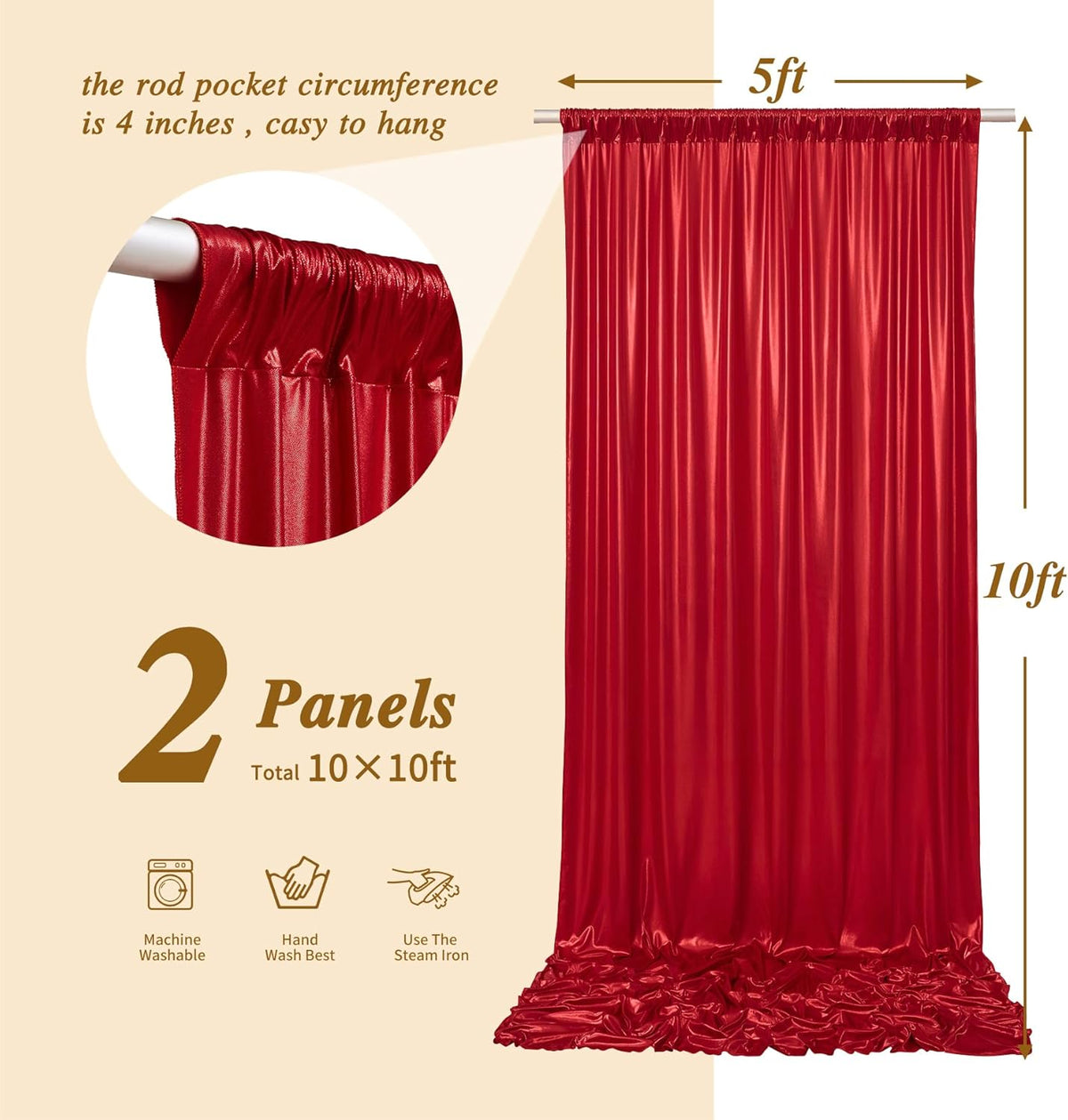 10x10 ft Red Sequin Backdrop Curtain Panels for Parties, Wrinkle Free Glitter Photo Backdrop Drapes