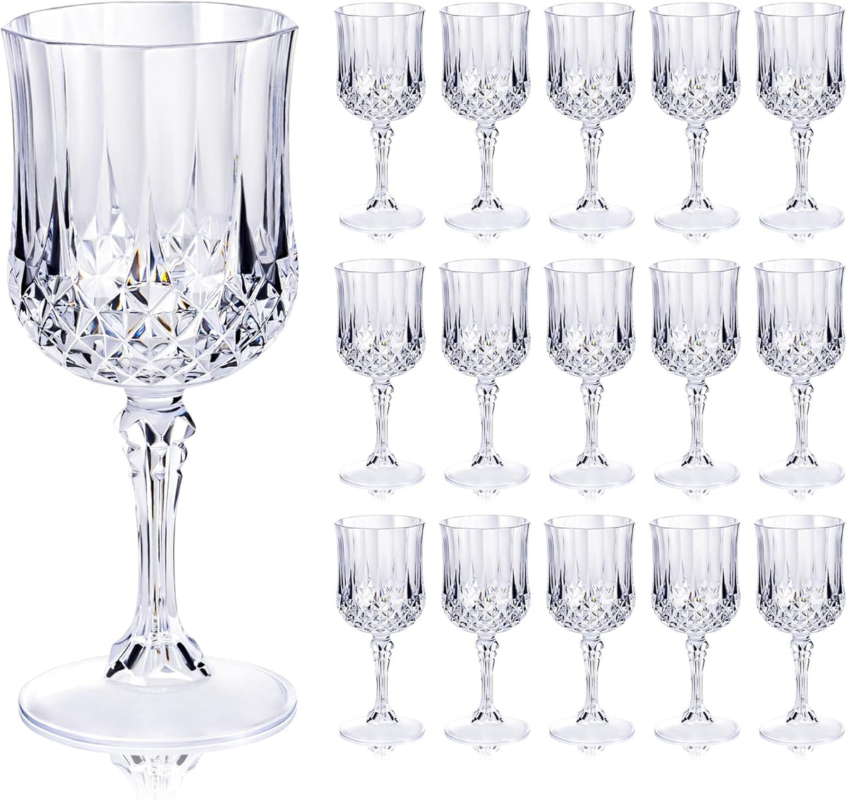 Ciaell 24PCS Plastic Wine Glasses - 7 Oz Plastic Goblets for Party - Clear Vintage Drinking Glasses