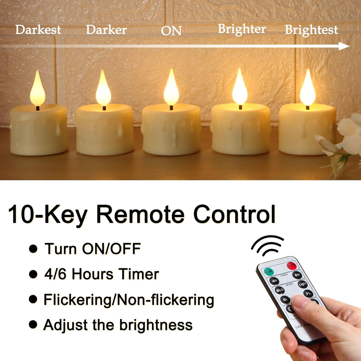 FREEPOWER Rechargeable Flameless Tea Lights with Remote Timer, Soft 3D Wick LED Tealights Candles