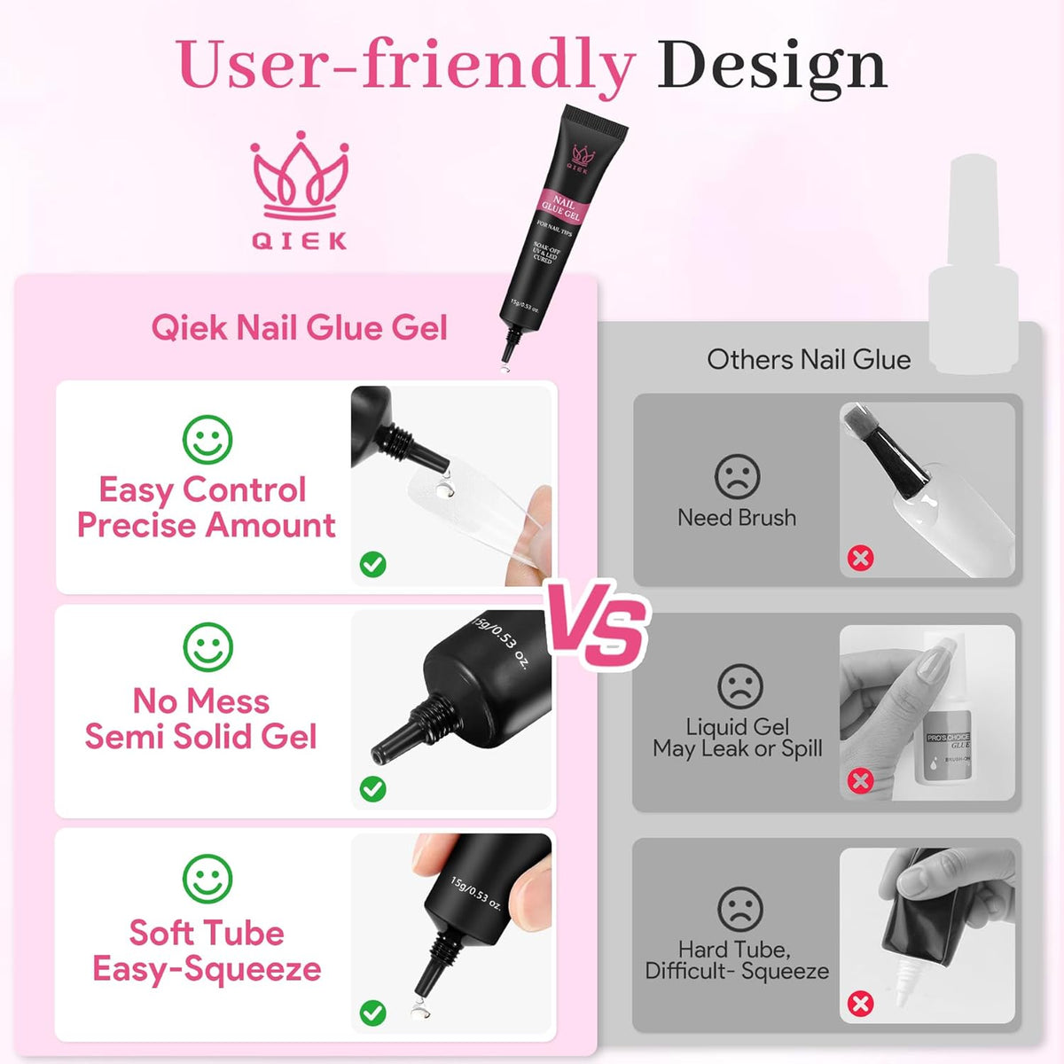 Nail Tips Gel Glue 15g - Lamp Curing Solid Nail Glue for False Acrylic Nails, Crystal Clear Long