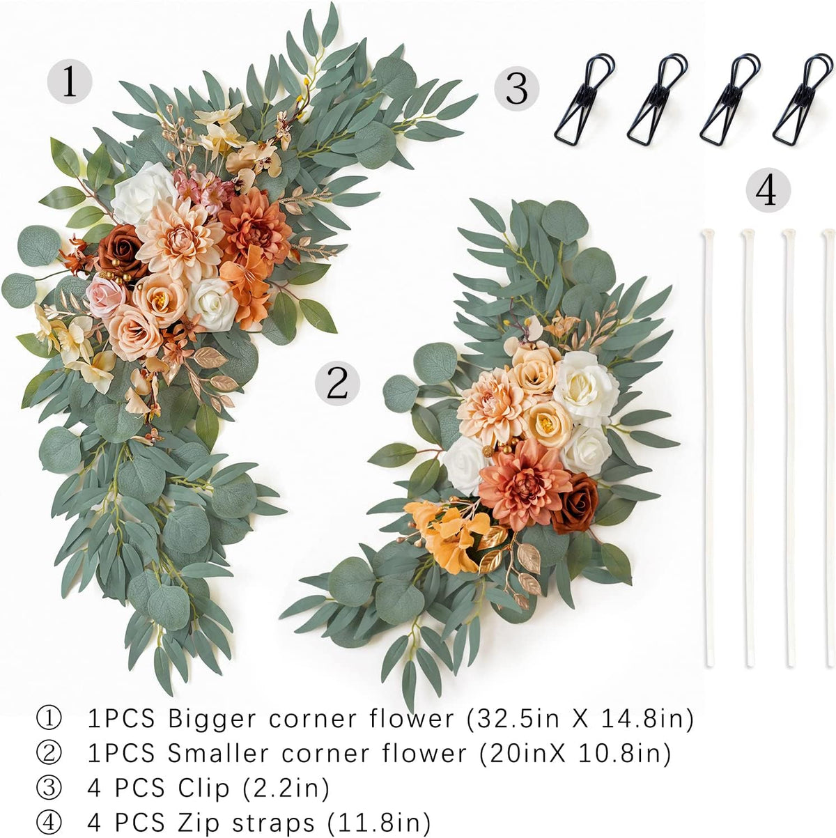 ponatia Wedding Arch Flowers (Pack of 2), Artificial Burnt Orange Flowers for Wedding Welcome Signs