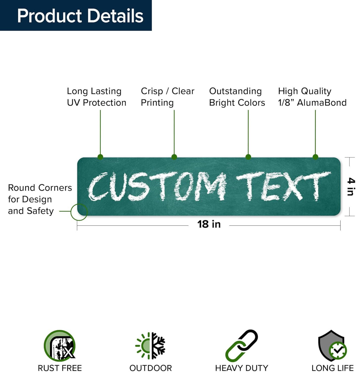 Custom Sign, Custom Street Sign, 11 Font Colors, 13 Font Styles, 4 Hole Options, 22 Sizes, 4x18