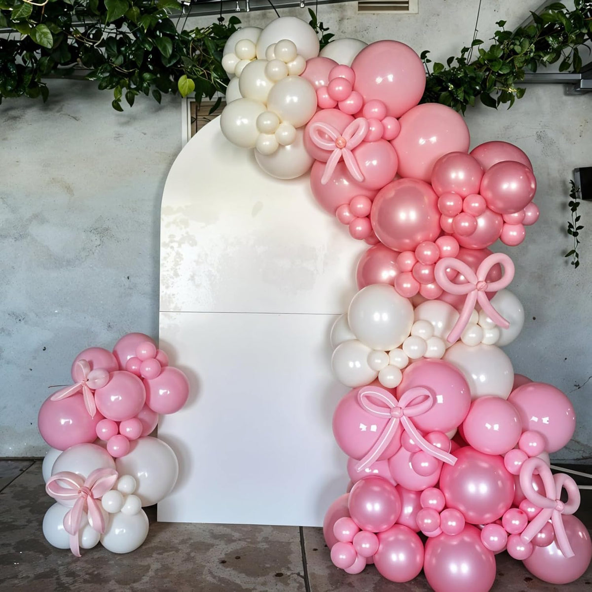 Pink Bow Latex Balloons, 60pcs Pink and White Balloons, Bow Printed Balloon Metallic Confetti