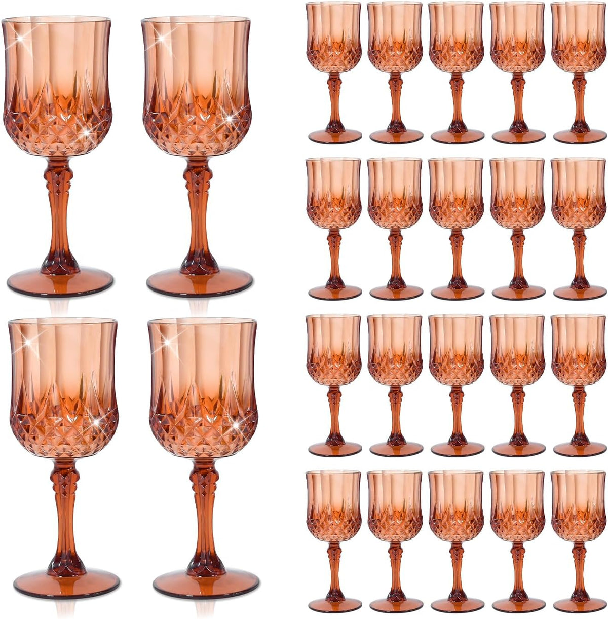 24 Pcs Plastic Rose Gold Stemmed Wine Glasses, 7oz, Unbreakable, BPA-free, Dishwasher Safe, Perfect