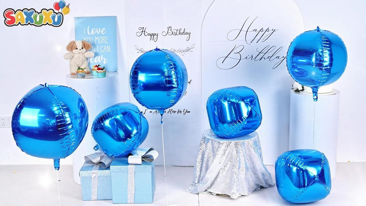 Blue Giant 4D Foil Balloons, 6 Pcs Large Dark Blue Metallic Round Balloons, 22 Inch Big Round Foil