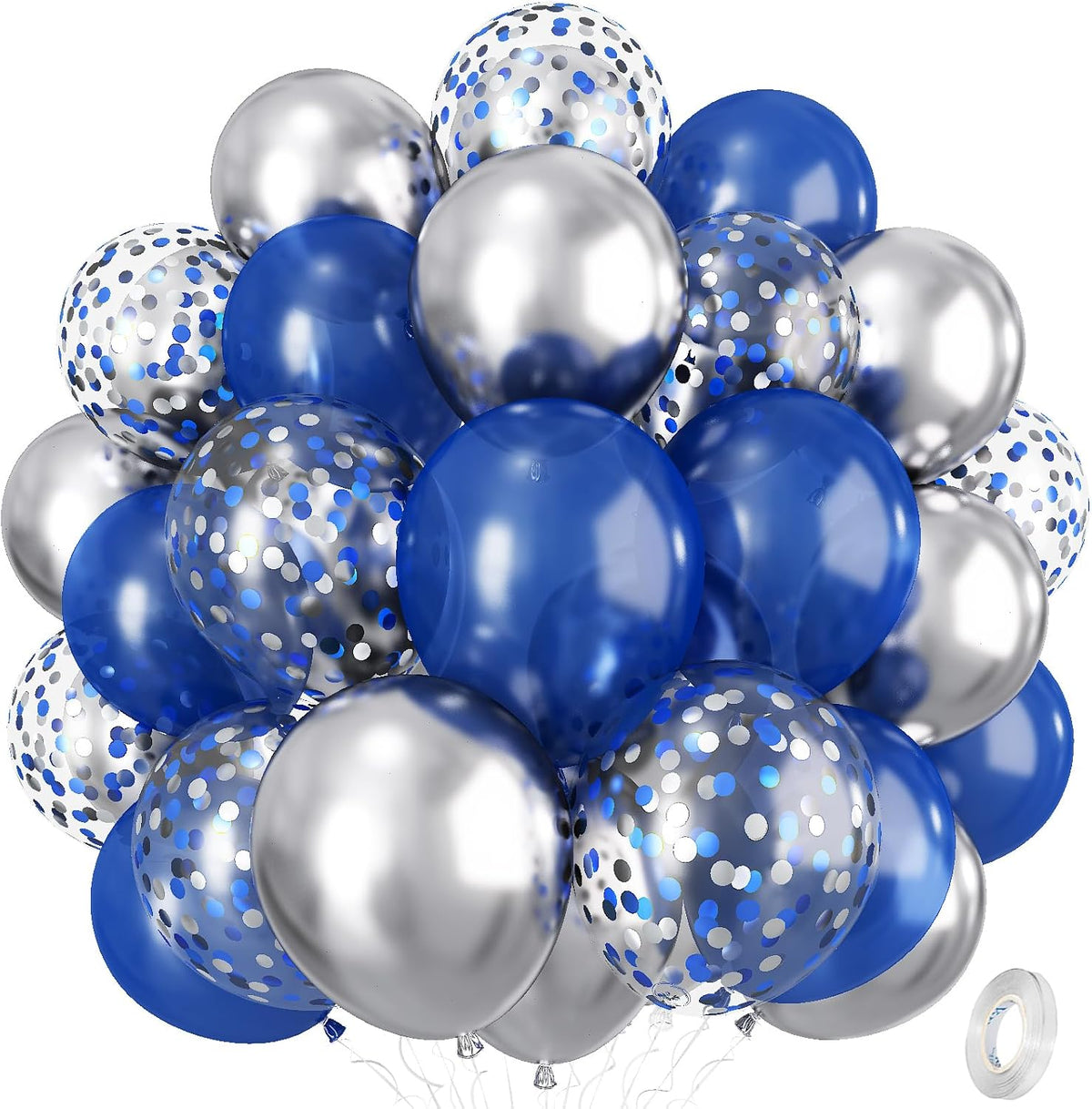 Navy Blue and Silver Balloons, Pearl Navy Blue Metallic Silver Latex Balloons Set Decor with 12
