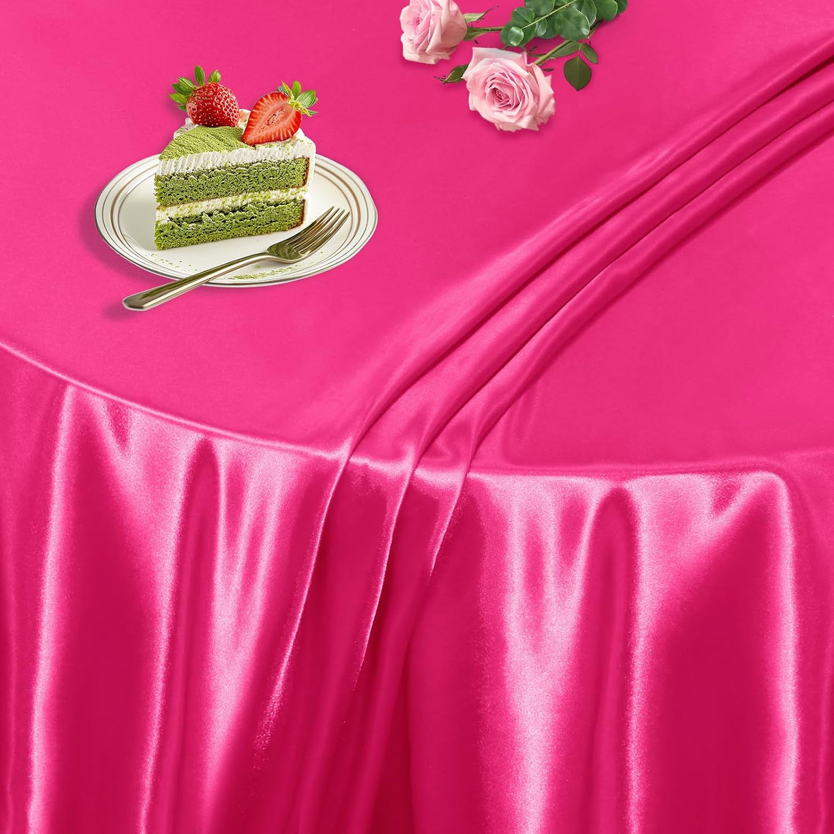 KKJIAF 1 Pack Round Table Cloths 90 Inch, Hot Pink Overlay Round Satin Table Cover, Silky Satin