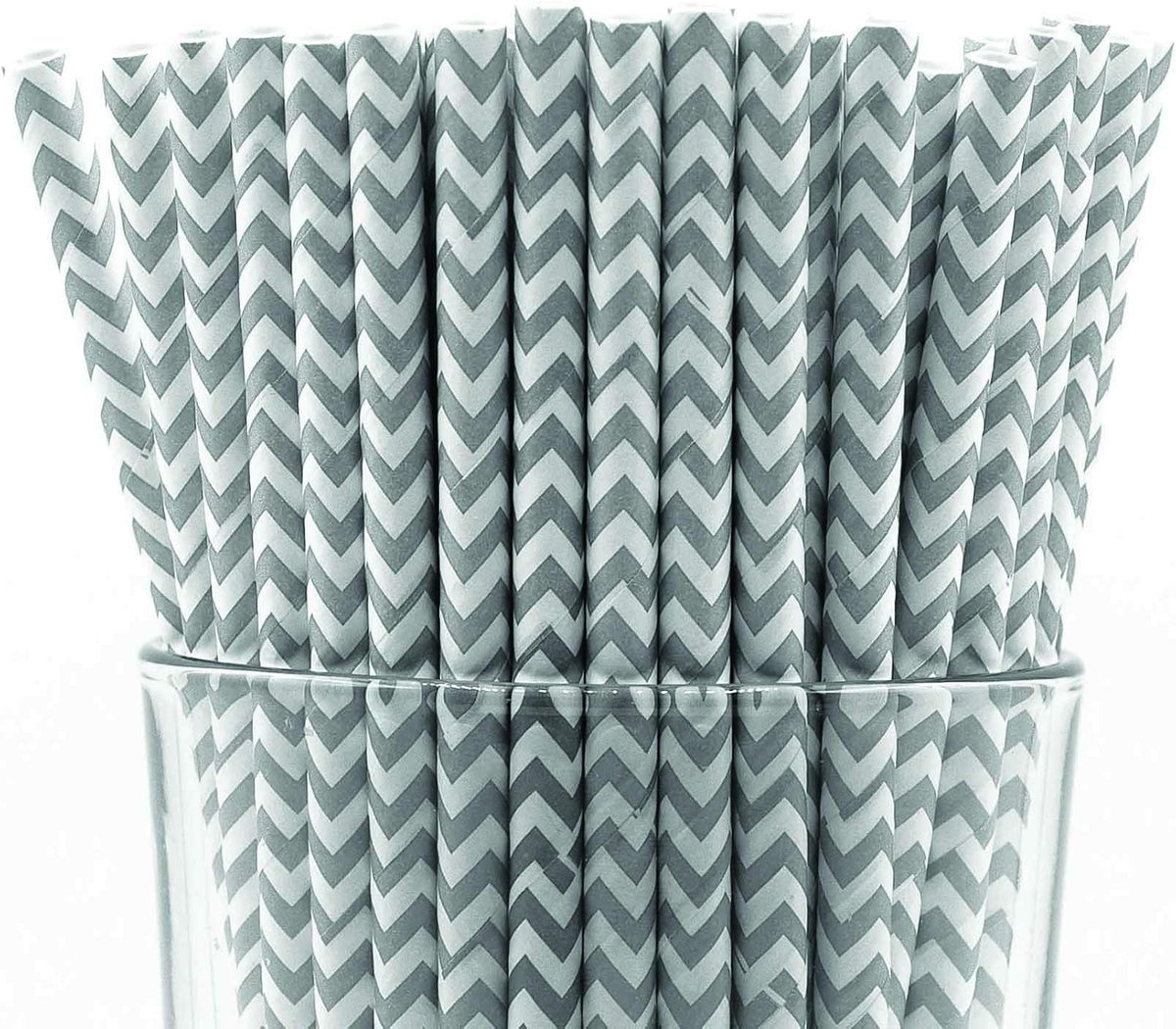 Pack of 150 Gray Chevron Biodegradable 4-Ply Paper Drinking Straws (Compostable, Non-toxic