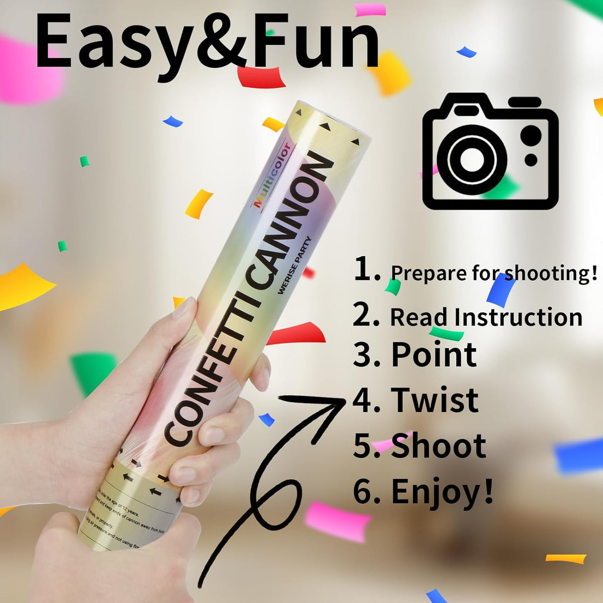 Biodegradable Confetti Poppers Cannon, 6 Pack WERISE Party Multicolor Party Poppers Confetti