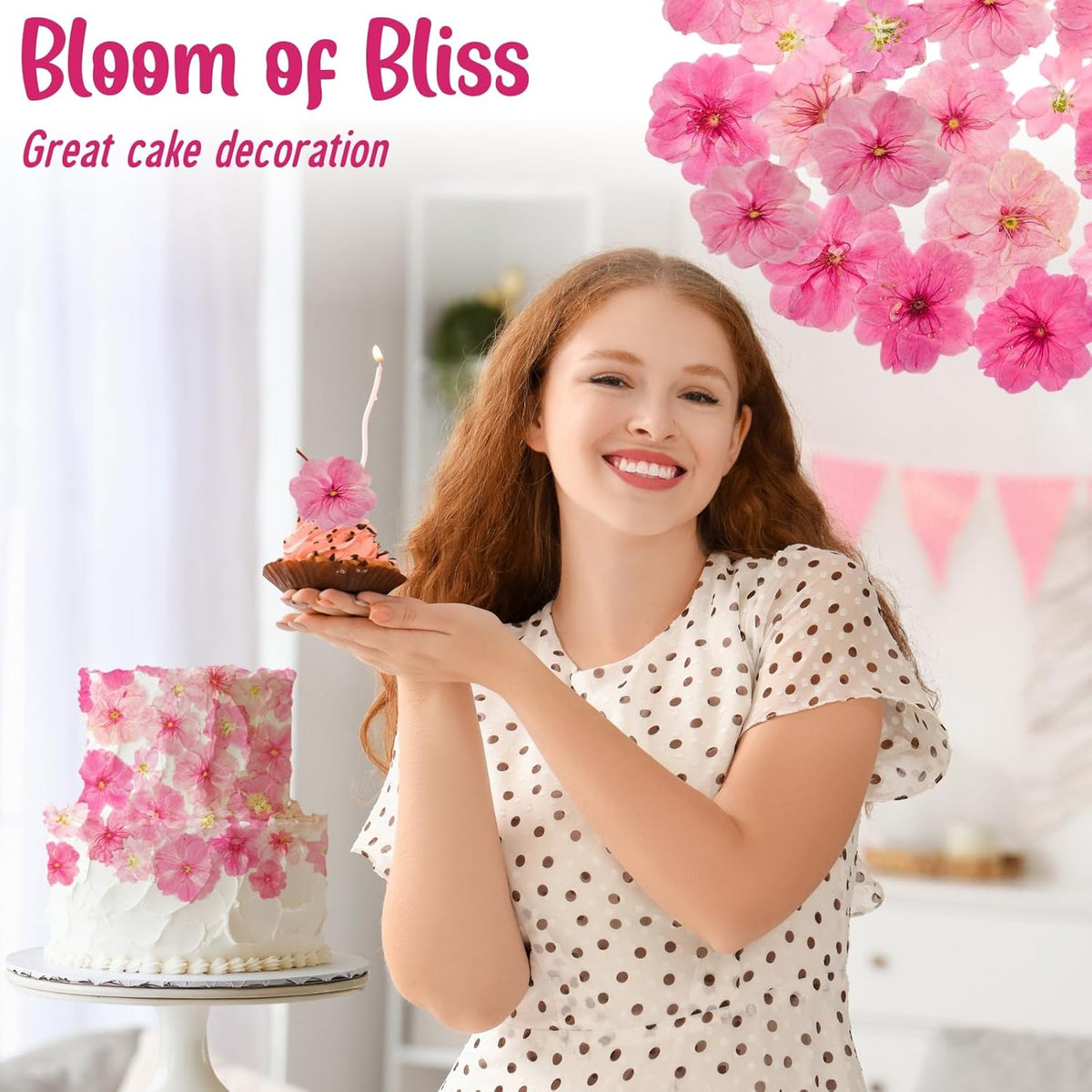 40 Pcs 2 Kinds Natural Pressed Dried Edible Flowers for Cake Topper Decoration - Pink Mix Sakura