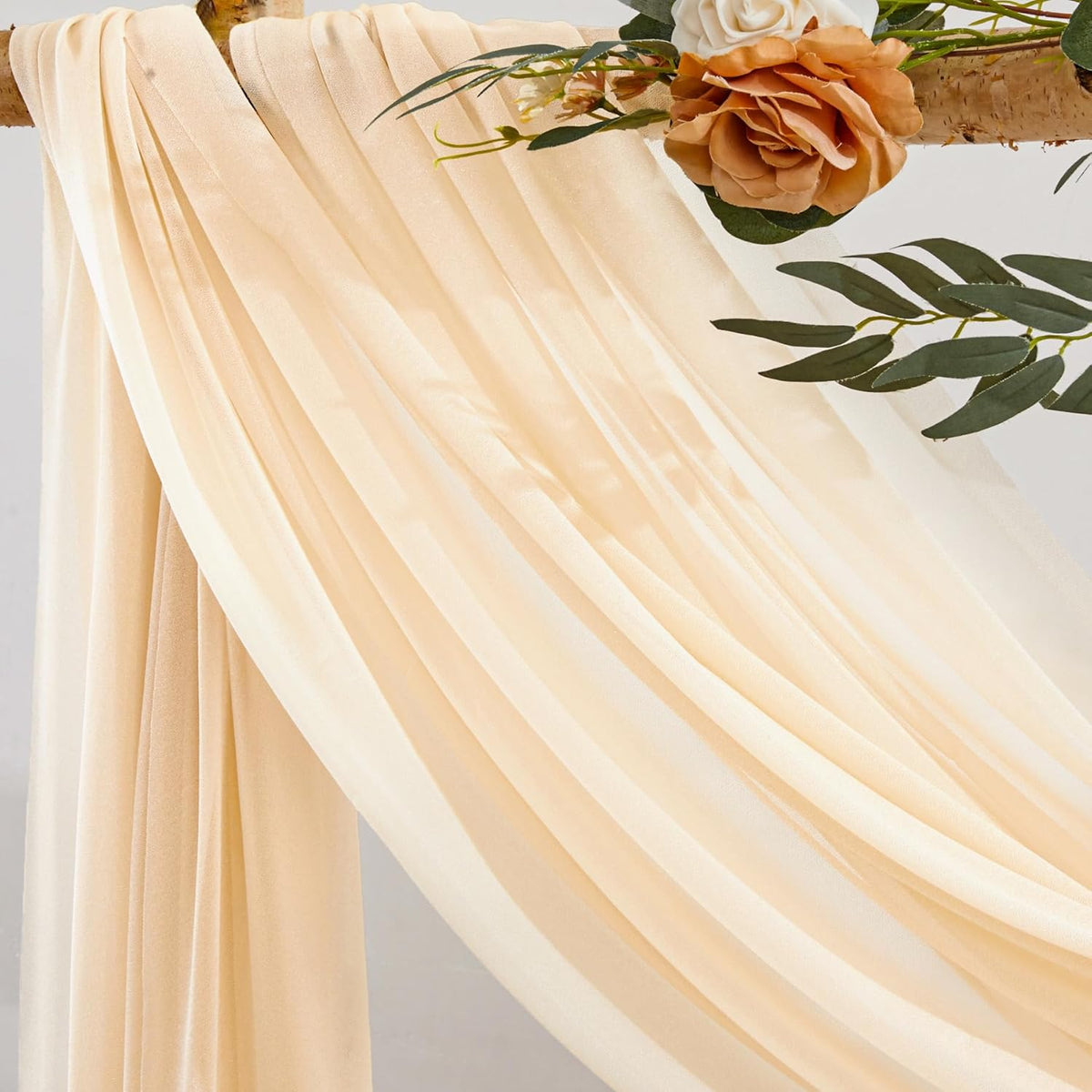 Champagne Wedding Arch Draping Fabric 3 Panels 30'' x 20FT Champagne Drapes Sheer Fabric Backdrop