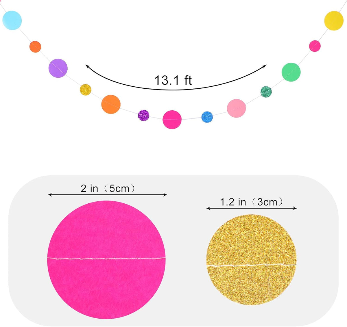 Outus 20 Pieces Colorful Dots Paper Garland Round Glitter Garland Hanging Confetti Streamers