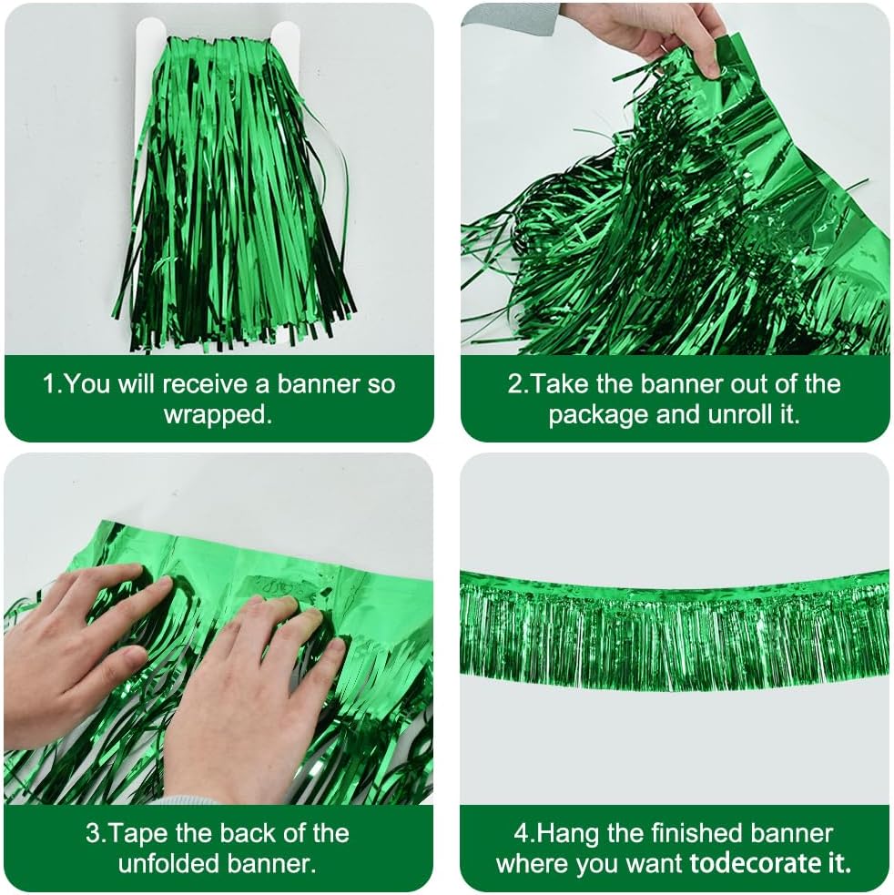 BEISHIDA 3 Packs Metallic Foil Fringe Garland Green Wall Hanging Tinsel Fringe Banner for Halloween