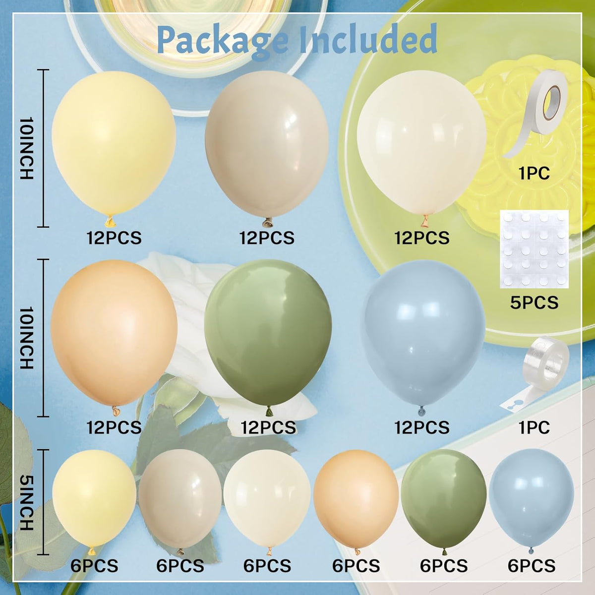 Blue and Green Balloon Arch Kit 115Pcs Dusty Blue Sage Green Balloons Garland Slate Yellow Cream