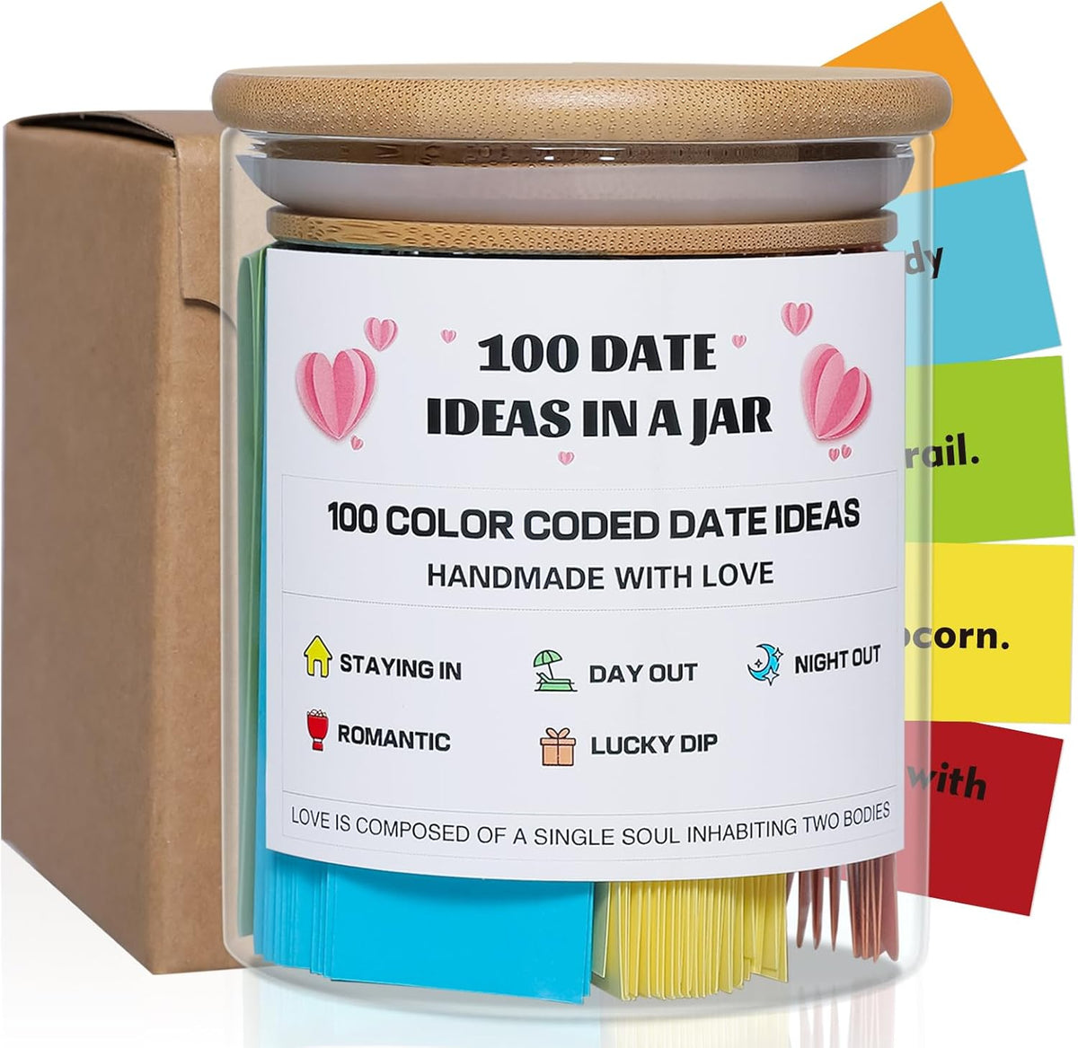 MSEHKM 100 Date Ideas In A Jar Date Night Ideas Color Coded Date Ideas Budget-friendly Date Jar