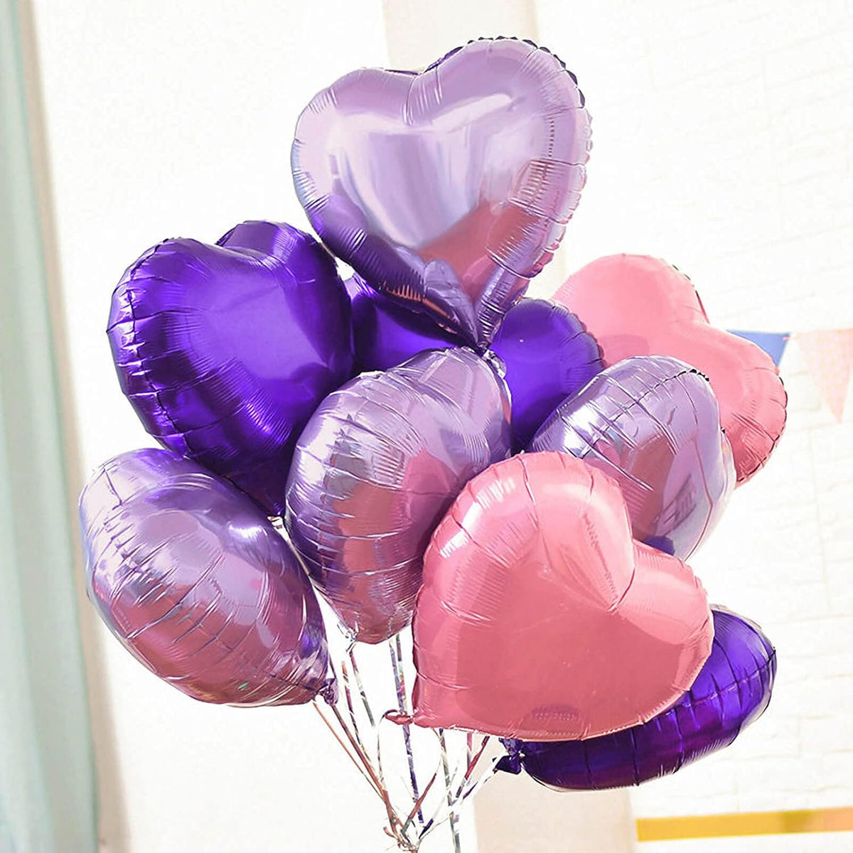 10Pcs Purple Foil Heart Shaped Balloons 18 Inch Mylar for Baby Shower, Wedding, Valentine