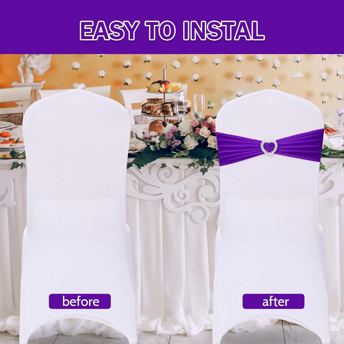 Howhic Pack of 30 Spandex Chair Sashes Bows Stretch Chair Cover Band with Buckle Slider Universal