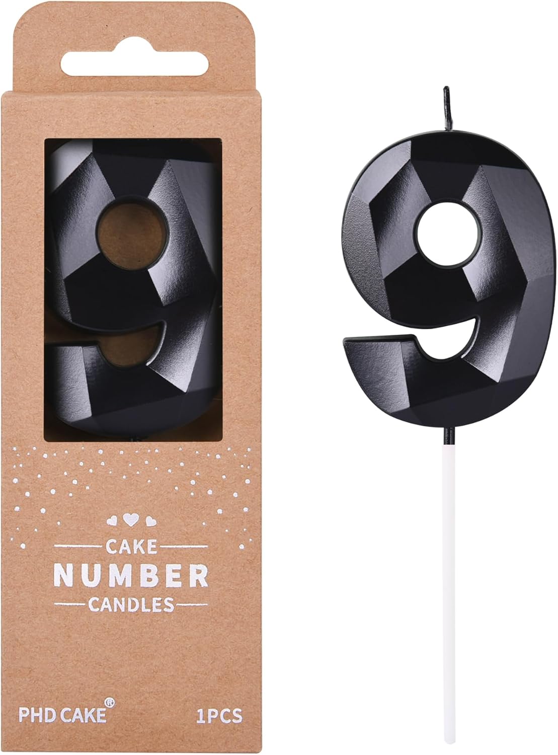 PHD CAKE 2.76 Inch Crystal Black 9 Number Birthday Candles, Black Number Candles, Cake Number