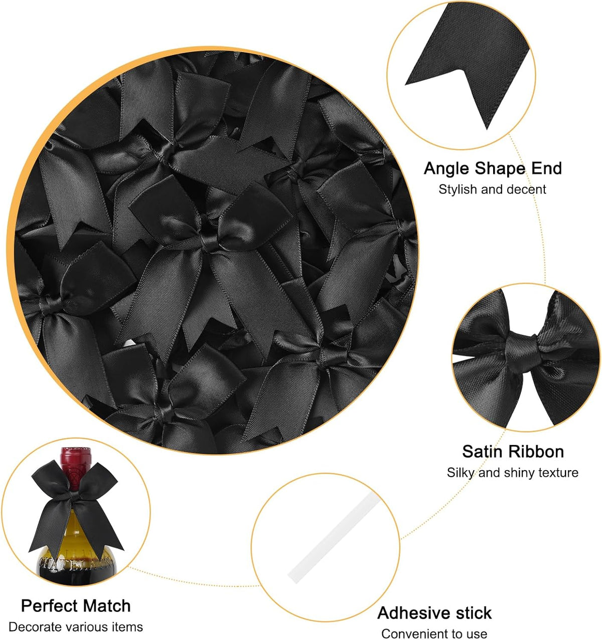 Feluwi Black Gift Wrap Bows (50 Pcs) - 3.3 Inch Elegant Plastic-Free Bows for Christmas Gifts
