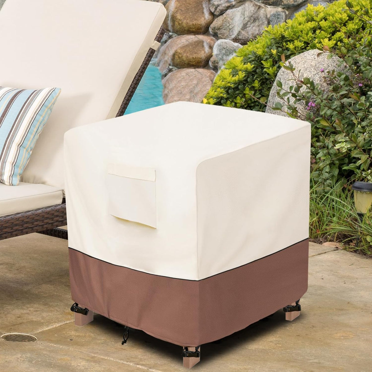 okcool Patio Wicker Side Table Cover,Waterproof Square Patio Small Side Table Cover,Suitable for