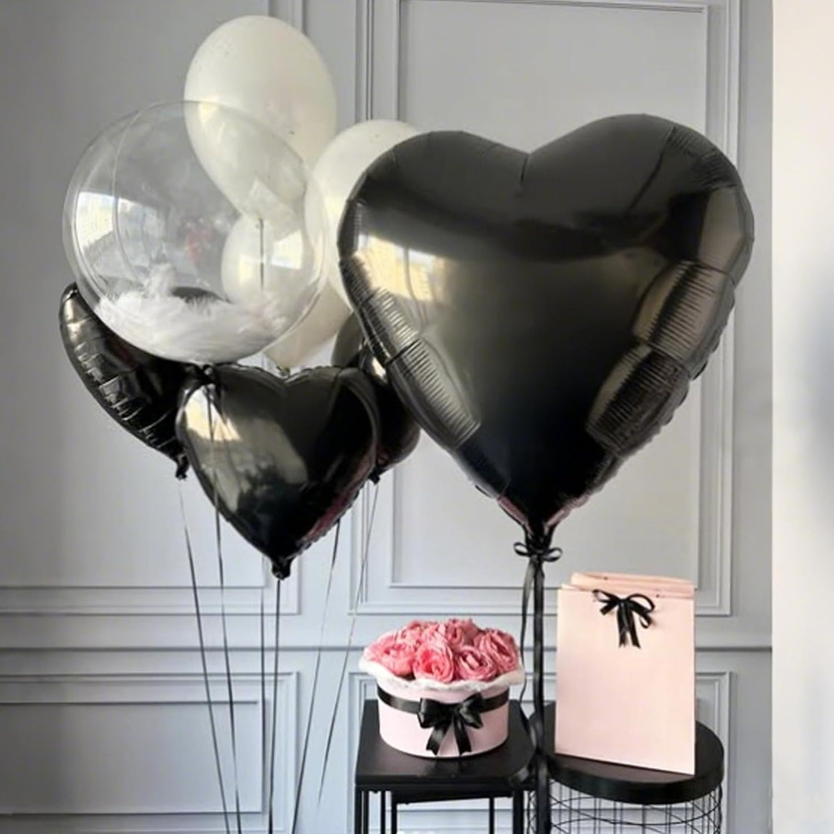 Black Heart Balloons,12Pcs 18 Inch Black Foil Love Heart Shaped Balloons for Valentines Day