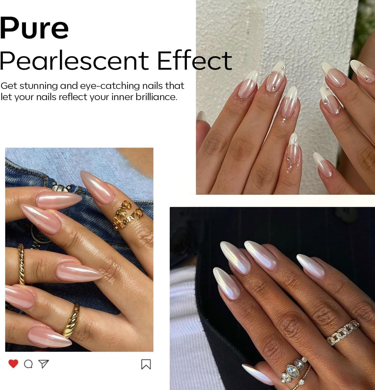 4pcs Chrome Nail Powder: Upgrade Silver Mermaid Effect White Chrome Nail Powder,Iridescent Aurora