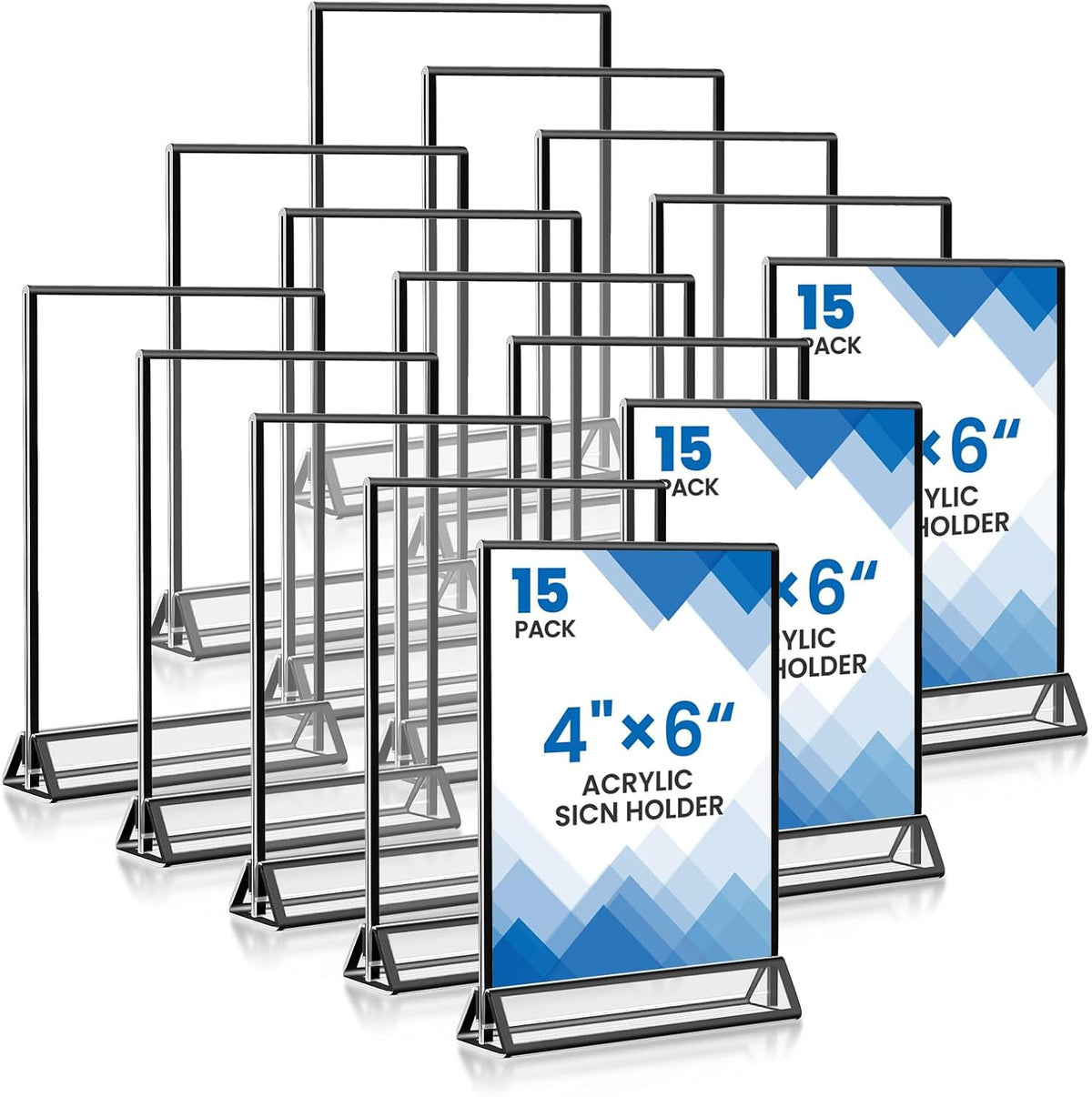15 Pack Acrylic Sign Holder 4x6, Wedding Black Frame Table Number Holders Vertical, Clear Picture