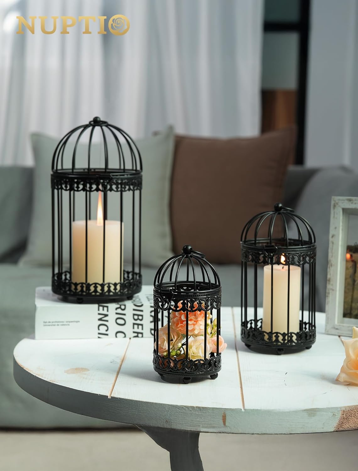 NUPTIO Vintage Bird Cage Decor: Decorative Bird Cage Candle Holder for Table - Hanging Metal Small