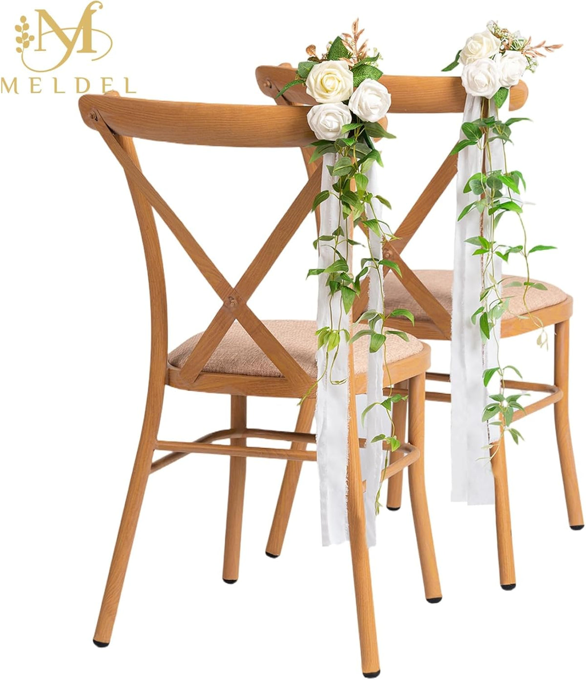 Meldel Wedding Chair Decorations Aisle Floral Set of 10 Artificial Flowers Ivory White Rose Garland
