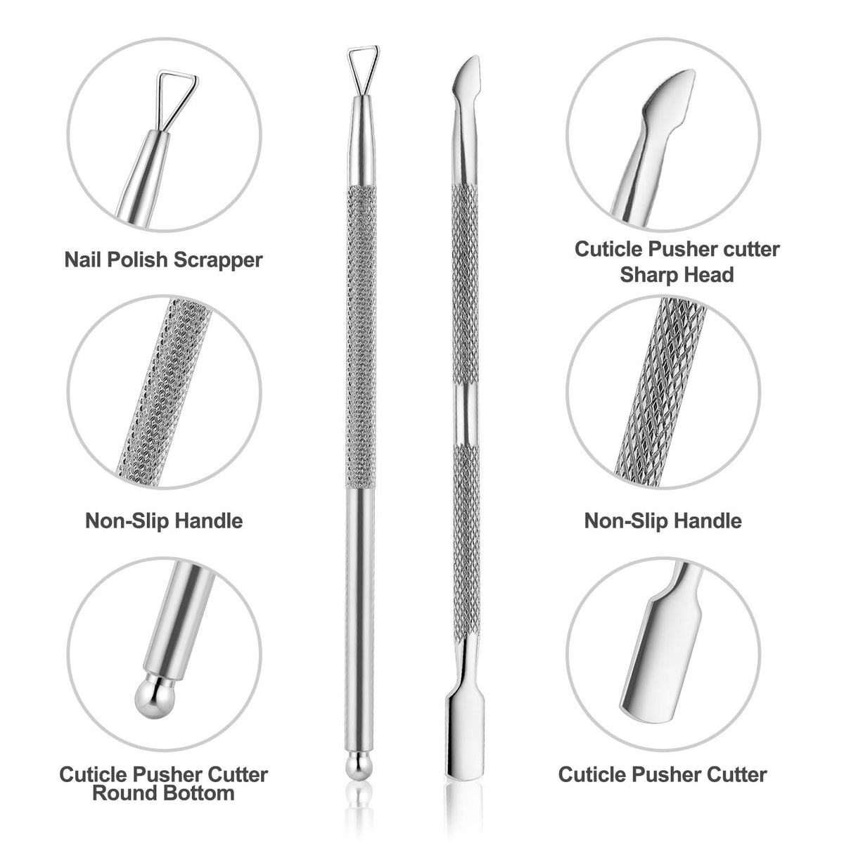 YINYIN Professional Stainless Steel Nippers, Cutter Clippers, Cuticle Remover, Trimmer with Pusher