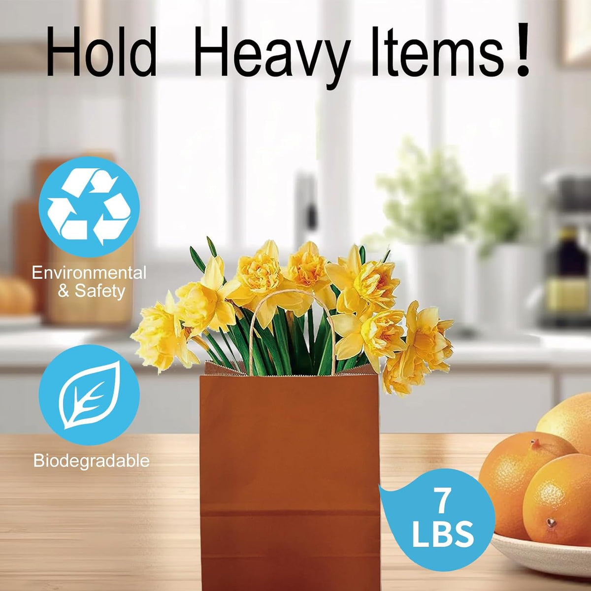 BAG BOX 25 Pack Small 5.9x3.1x8.25 Inch Orange Kraft Paper Gift Bags with Handles for Bulk