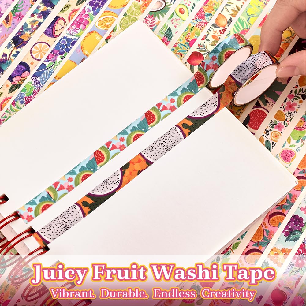 48 Rolls Fruit Theme Washi Tape Set, Writable Decorative Tapes for Scrapbooking, Bible Journaling
