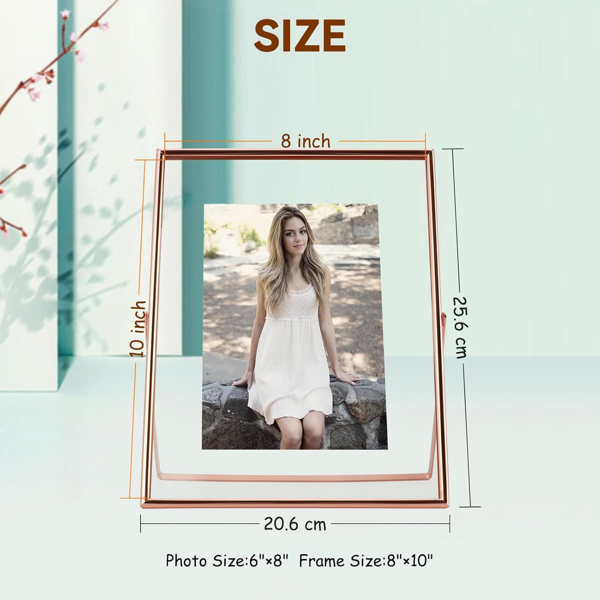 Rose Gold Floating Frame, 8"x10", Vertical, For Picture 7x9, 6x8, 5x7, Tabletop Shelf Photo Frame