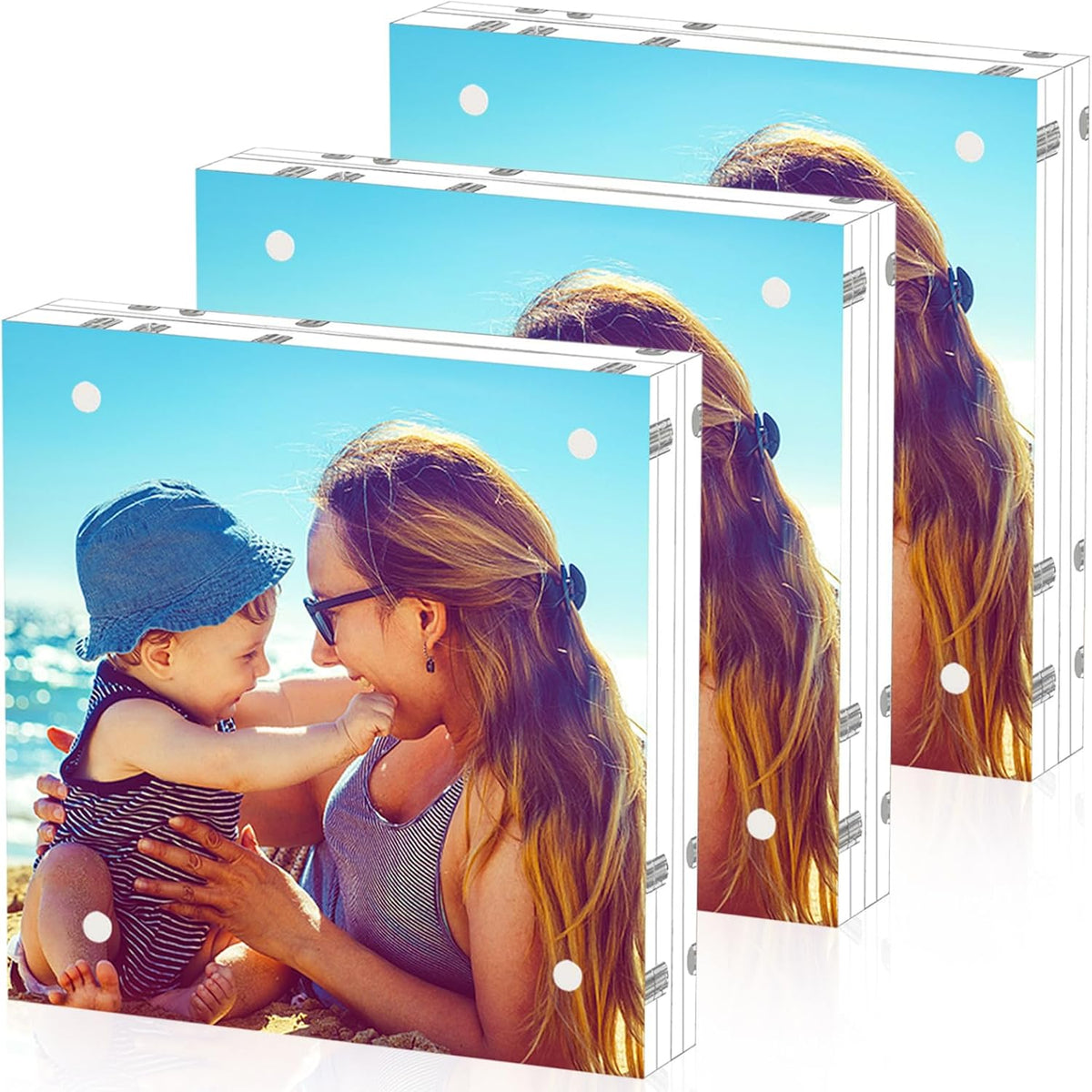 HELPLEX 3 Pack 5x5 Acrylic Picture Frames, 20mm Thicker Frameless Clear Double Sided Magnetic