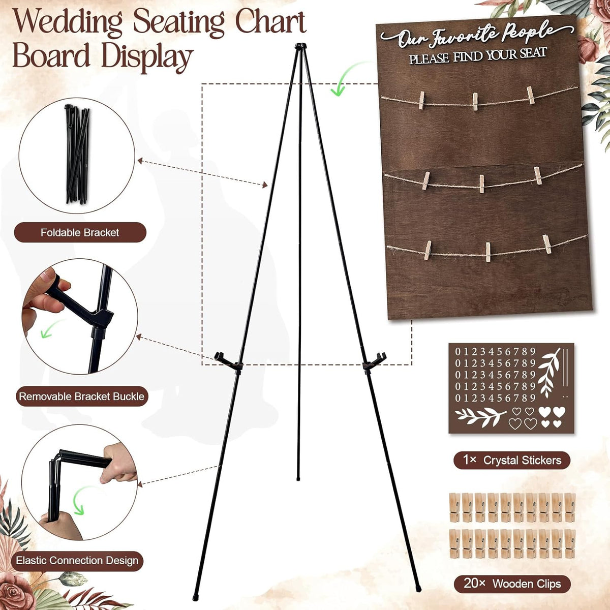 OurWarm Wedding Seating Chart with Easel Display Stand, Rustic Seating Chart for Wedding Reception