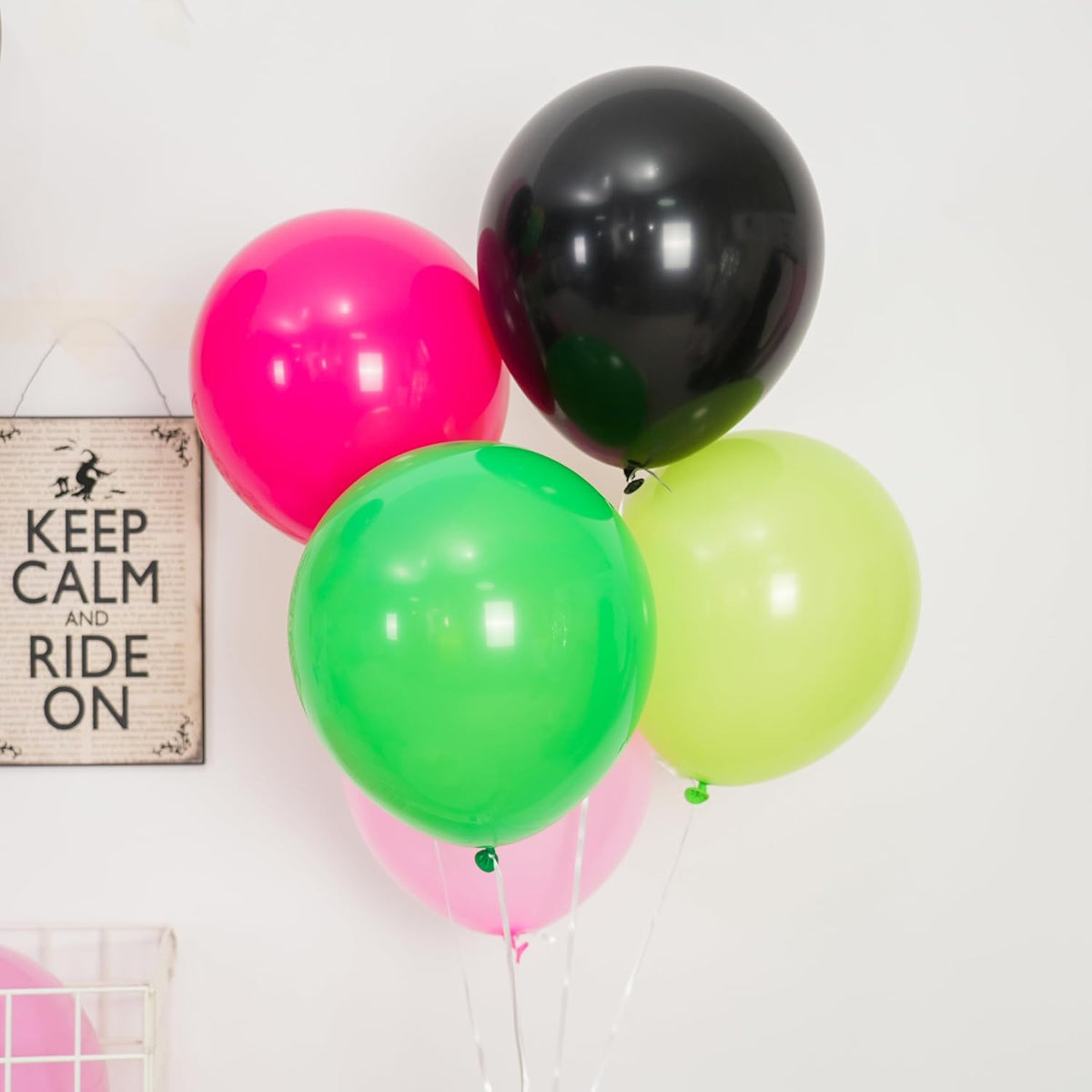 Black and Pink Green Balloons, 60PCS Witch Theme Party Balloon, 12 Inch Hot Pink Dark Light Green