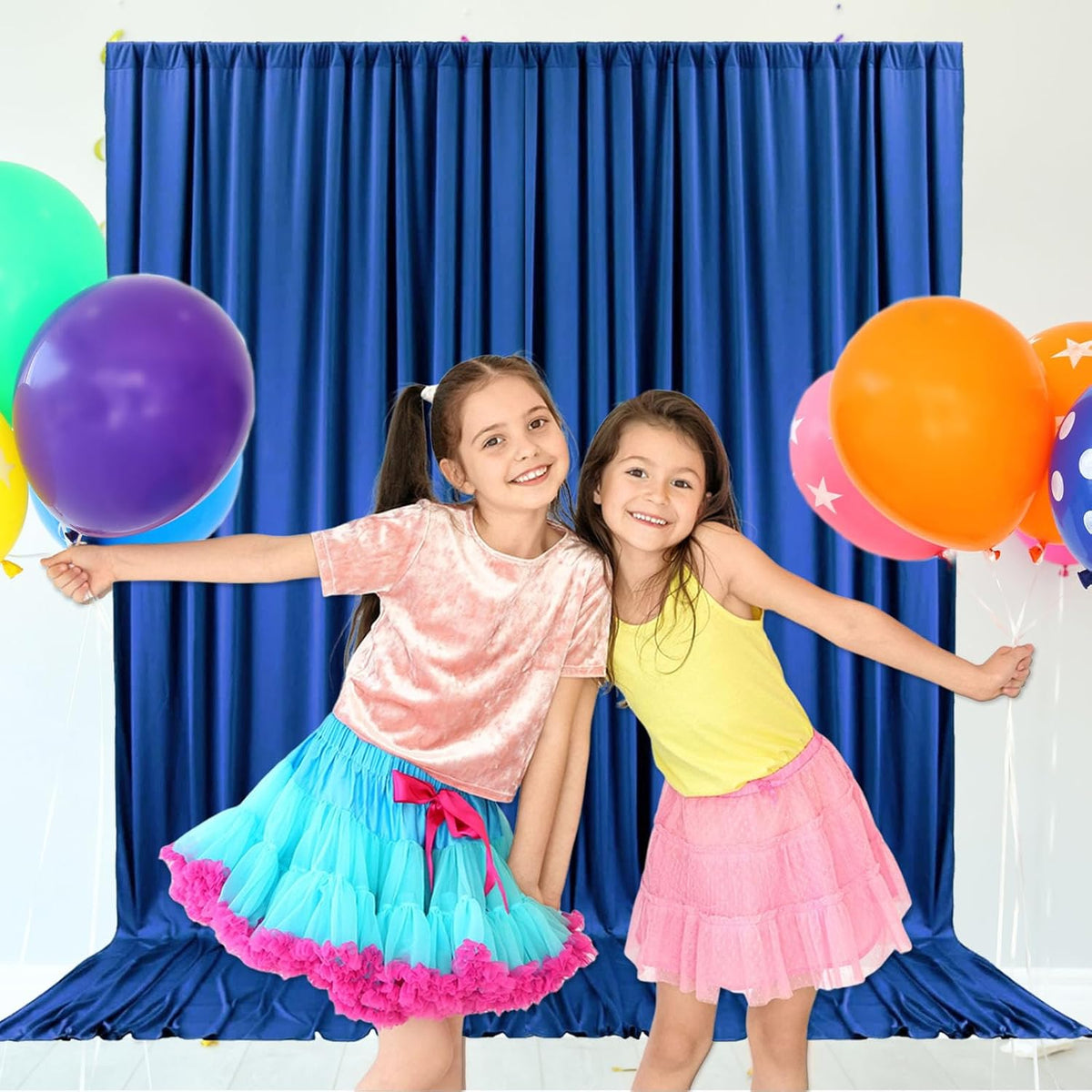10ft x 10ft Royal Blue Backdrop Curtains for Parties, Fabric Satin Background Curtain with Rod