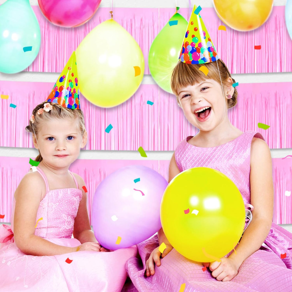 6 Pack 10 Feet Macaron Pink Foil Fringe Garland Metallic Tinsel Streamers Banner Wall Hanging