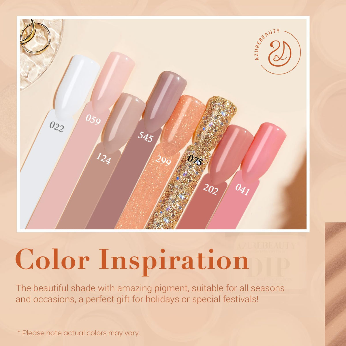AZUREBEAUTY 30Pcs Dip Powder Nail Kit Starter with Nail Sticks, Nude Skin Tones Neutral Pink 8