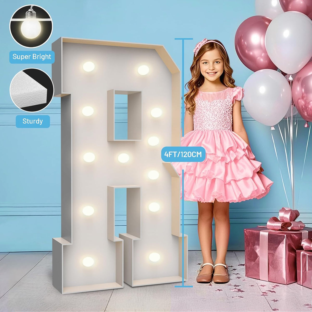 4FT Marquee Light Up Letters R,Party Decoration Large Marquee Light Up Letters with Weighted Water