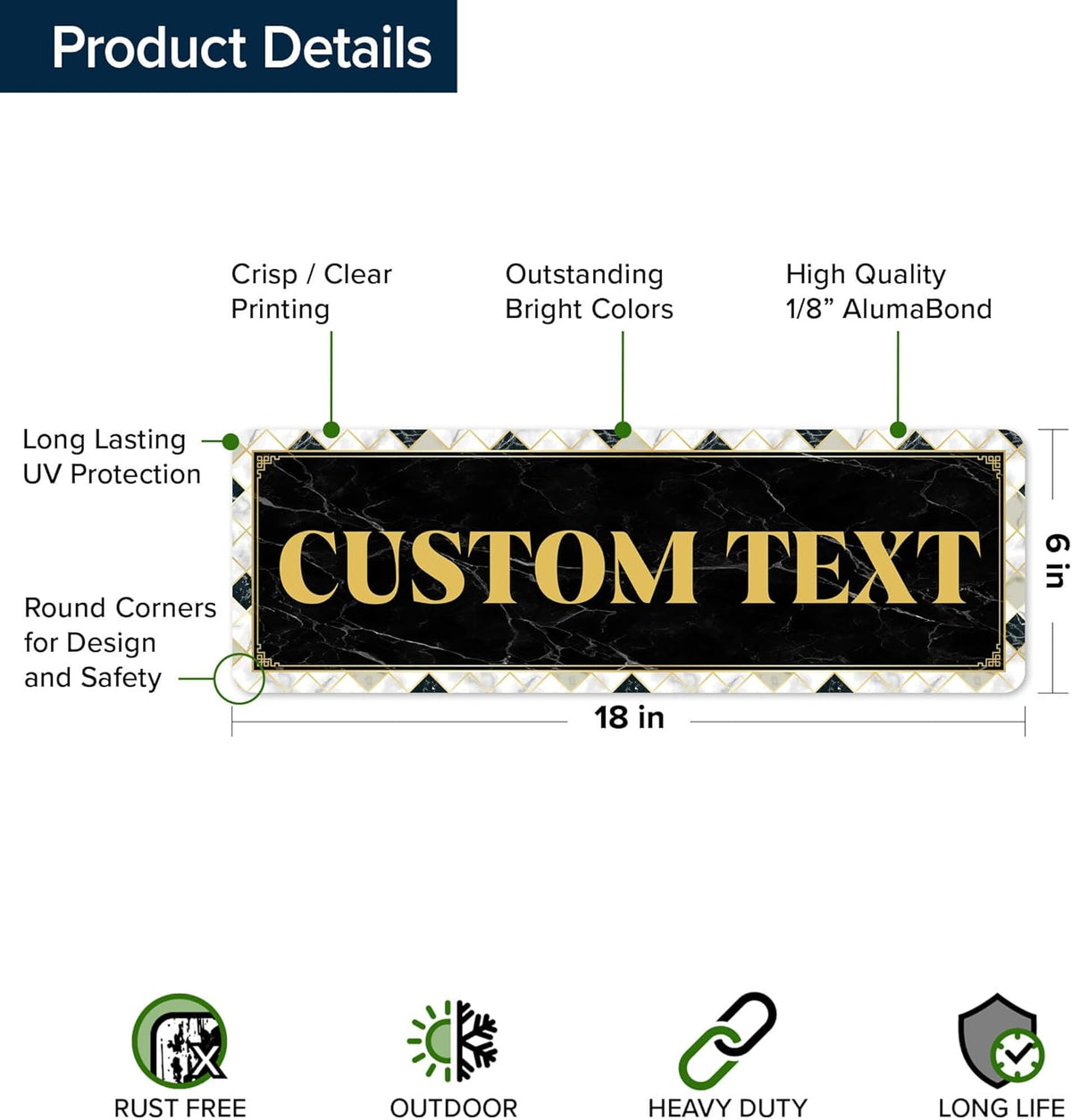 Custom Sign, Custom Street Sign, 11 Font Colors, 13 Font Styles, 4 Hole Options, 22 Sizes, 6x18